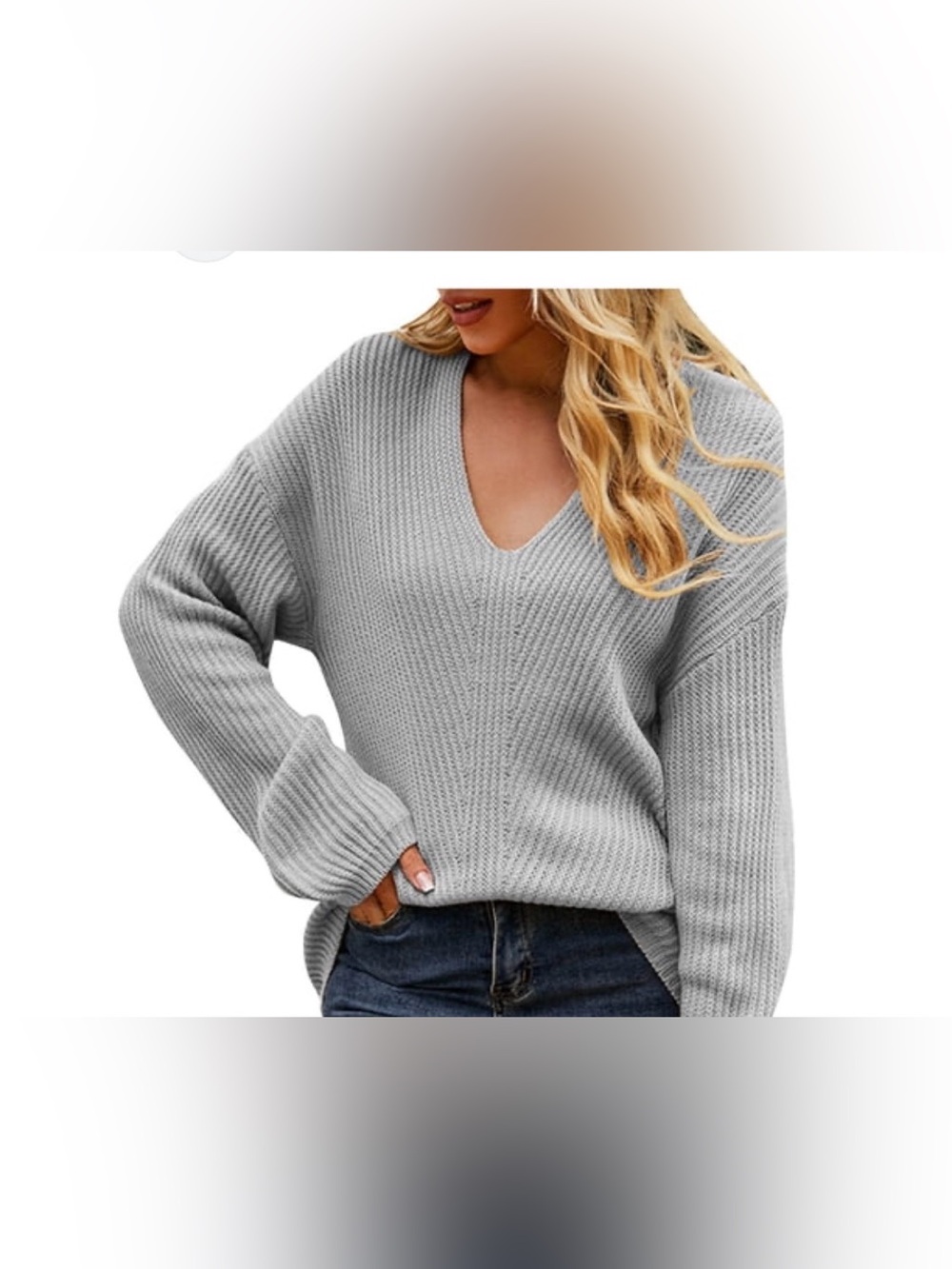 Three Dots Light Gray V-Neck Knit Pullover Sweater  size ,XS